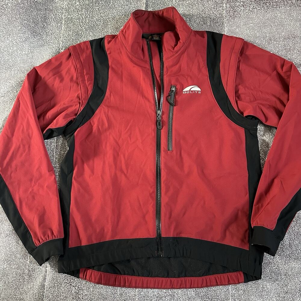 Men's GoLite Red Black Soft Shell Convertible Full Zip Up Light Vest Jacket Sz L